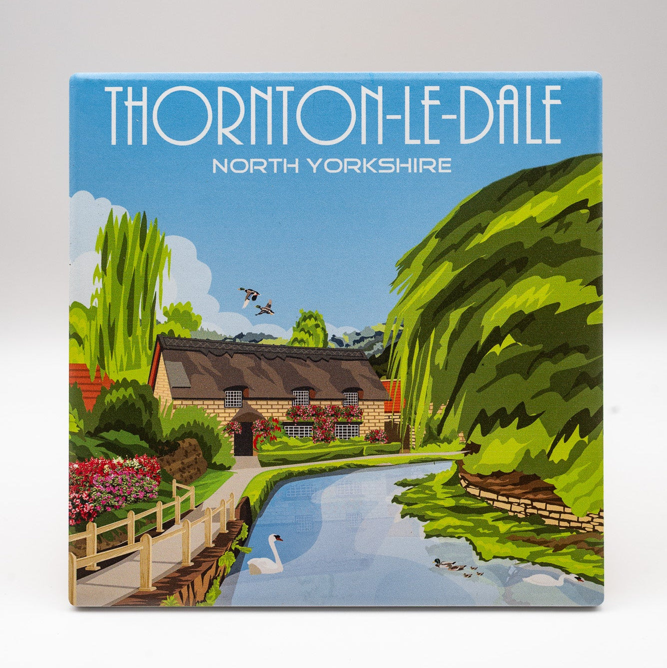 Poster of Thornton-le-Dale, North Yorkshire with a scenic illustration of a village.